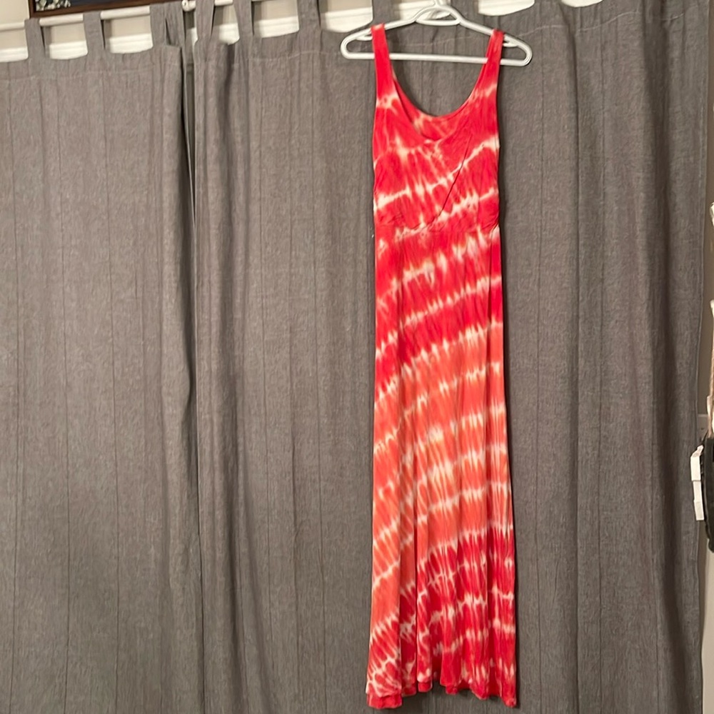 Women’s Green Dragon Long Dress, Orange & White tie dye, size XS